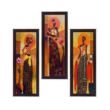 Set of 3 Tribal Lady Satin Matt Texture UV Art Painting 1