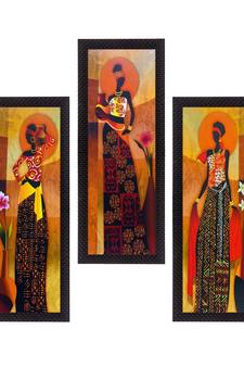 Set of 3 Tribal Lady Satin Matt Texture UV Art Painting