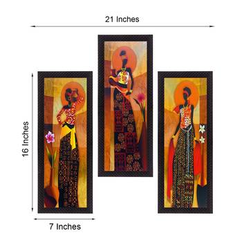 Set of 3 Tribal Lady Satin Matt Texture UV Art Painting 2