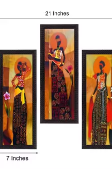 Set of 3 Tribal Lady Satin Matt Texture UV Art Painting