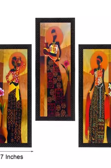 Set of 3 Tribal Lady Satin Matt Texture UV Art Painting