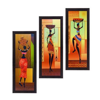 Set of 3 Tribal Lady Satin Matt Texture UV Art Painting 1