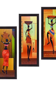 Set of 3 Tribal Lady Satin Matt Texture UV Art Painting