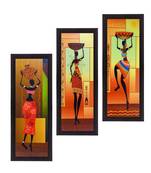 Set of 3 Tribal Lady Satin Matt Texture UV Art Painting