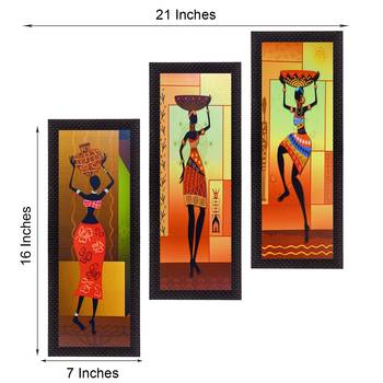 Set of 3 Tribal Lady Satin Matt Texture UV Art Painting 2