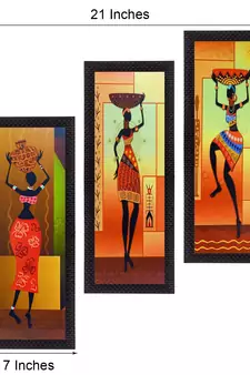 Set of 3 Tribal Lady Satin Matt Texture UV Art Painting