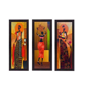 Set of 3 Tribal Lady Satin Matt Texture UV Art Painting 1