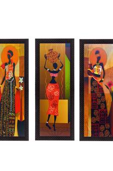 Set of 3 Tribal Lady Satin Matt Texture UV Art Painting