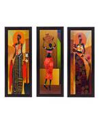 Set of 3 Tribal Lady Satin Matt Texture UV Art Painting