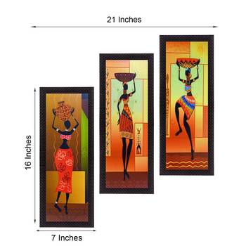 Set of 3 Tribal Lady Satin Matt Texture UV Art Painting 2