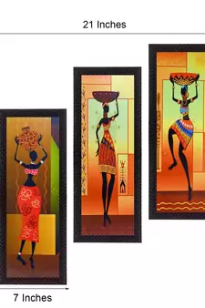 Set of 3 Tribal Lady Satin Matt Texture UV Art Painting