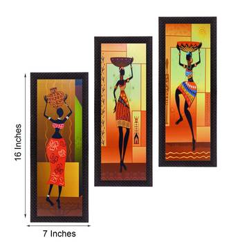 Set of 3 Tribal Lady Satin Matt Texture UV Art Painting 3
