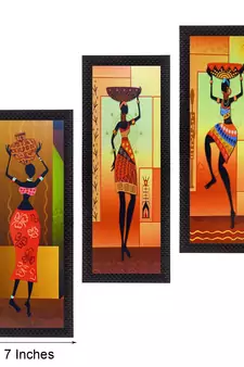 Set of 3 Tribal Lady Satin Matt Texture UV Art Painting