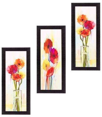 Set Of 3 Decorative Floral Botanical Pot Satin Matt Texture UV Art Painting 1