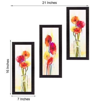 Set Of 3 Decorative Floral Botanical Pot Satin Matt Texture UV Art Painting 2