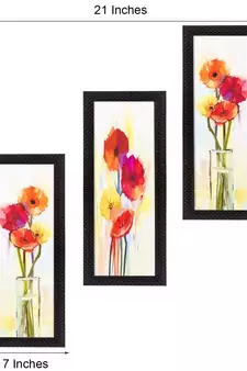 Set Of 3 Decorative Floral Botanical Pot Satin Matt Texture UV Art Painting