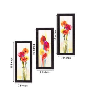 Set Of 3 Decorative Floral Botanical Pot Satin Matt Texture UV Art Painting 3