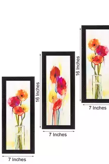 Set Of 3 Decorative Floral Botanical Pot Satin Matt Texture UV Art Painting