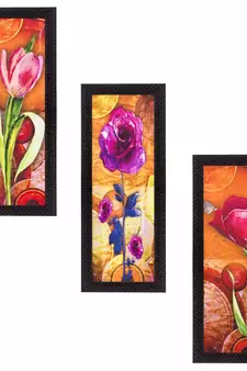 Set Of 3 Decorative Floral Lady Satin Matt Texture UV Art Painting