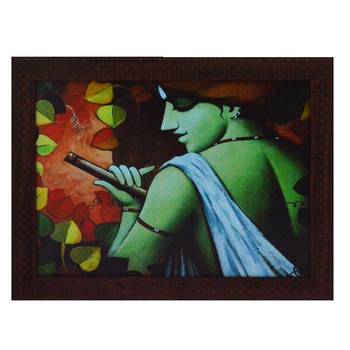 Krishna having Flute Design Satin Matt Texture UV Art Painting 1