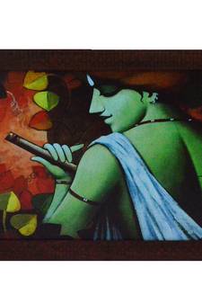 Krishna having Flute Design Satin Matt Texture UV Art Painting
