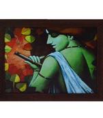 Krishna having Flute Design Satin Matt Texture UV Art Painting