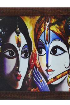 Radha Krishna playing Flute Satin Matt Texture UV Art Painting