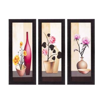 Set Of 3 Decorative Floral Botanical Pot Satin Matt Texture UV Art Painting 1
