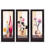 Set Of 3 Decorative Floral Botanical Pot Satin Matt Texture UV Art Painting