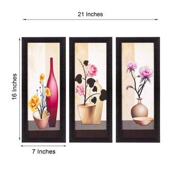 Set Of 3 Decorative Floral Botanical Pot Satin Matt Texture UV Art Painting 2