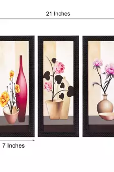 Set Of 3 Decorative Floral Botanical Pot Satin Matt Texture UV Art Painting