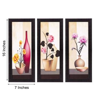 Set Of 3 Decorative Floral Botanical Pot Satin Matt Texture UV Art Painting 3
