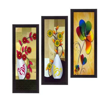 Set Of 3 Decorative Floral Botanical Pot Satin Matt Texture UV Art Painting 1