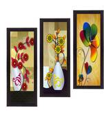 Set Of 3 Decorative Floral Botanical Pot Satin Matt Texture UV Art Painting