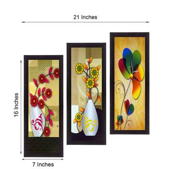 Set Of 3 Decorative Floral Botanical Pot Satin Matt Texture UV Art Painting 2