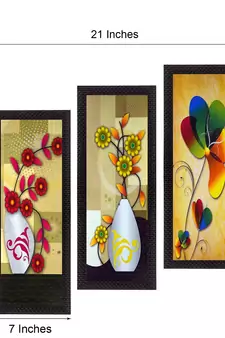 Set Of 3 Decorative Floral Botanical Pot Satin Matt Texture UV Art Painting