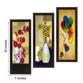 Set Of 3 Decorative Floral Botanical Pot Satin Matt Texture UV Art Painting 3