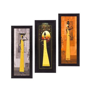 Set of 3 Tribal Lady Satin Matt Texture UV Art Painting 1