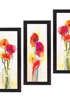 Set Of 3 Decorative Floral Satin Matt Texture UV Art Painting