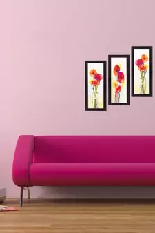 Set Of 3 Decorative Floral Satin Matt Texture UV Art Painting
