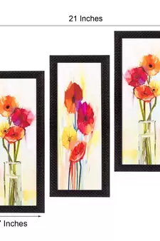 Set Of 3 Decorative Floral Satin Matt Texture UV Art Painting