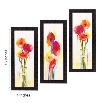 Set Of 3 Decorative Floral Satin Matt Texture UV Art Painting 4