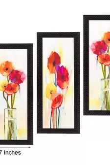 Set Of 3 Decorative Floral Satin Matt Texture UV Art Painting