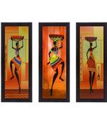 Set Of 3 Tribal Ladies Satin Matt Texture UV Art Painting