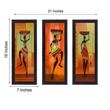 Set Of 3 Tribal Ladies Satin Matt Texture UV Art Painting 2