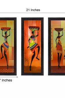 Set Of 3 Tribal Ladies Satin Matt Texture UV Art Painting