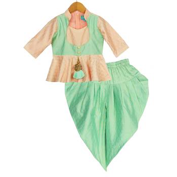 Peplum Top with Dhoti - Peach & Mint 1