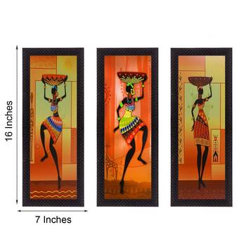 Set Of 3 Tribal Ladies Satin Matt Texture UV Art Painting 3