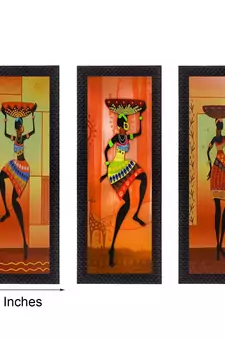 Set Of 3 Tribal Ladies Satin Matt Texture UV Art Painting