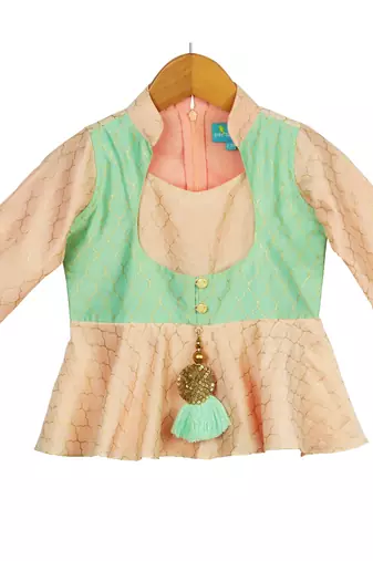 Peplum Top with Dhoti - Peach & Mint